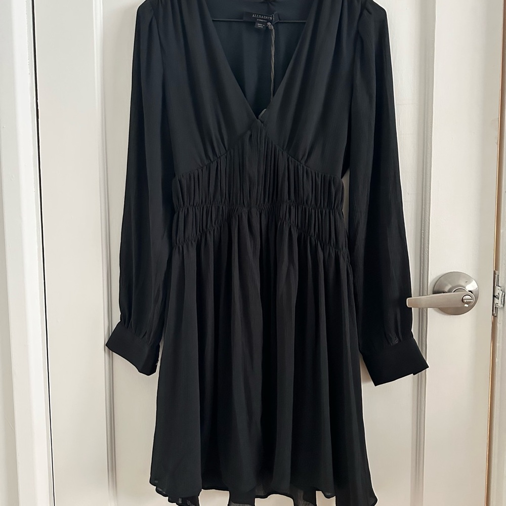 All Saints Black V-Neck Long Sleeve Dress